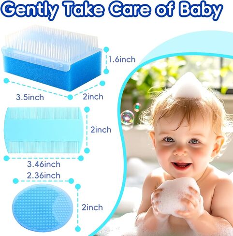 فرشاة غطاء المهد للأطفال ، مجموعة من 5 أساسية من حمامات الأطفال مع حوض اسفنج إسفنجي سيليكون المقبض الطويل مقبض المقبض للأطفال حديثي الولادة الصغار الفتيان (الوردي) in Kuwait