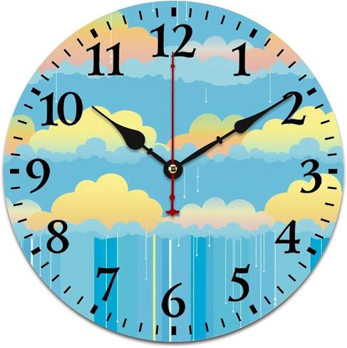Clock Yellow Rain Sky with Rainbows and Clouds Round Home Decor Clock Battery Operated Silent Non-Ticking Baby Nursery Bedroom Decorations Wall Clocks 12 Inch Living Room Office in Kuwait