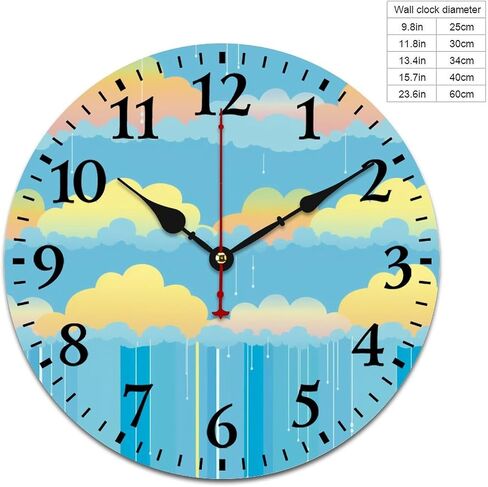 Clock Yellow Rain Sky with Rainbows and Clouds Round Home Decor Clock Battery Operated Silent Non-Ticking Baby Nursery Bedroom Decorations Wall Clocks 12 Inch Living Room Office in Kuwait