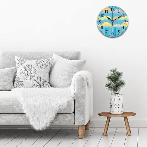 Clock Yellow Rain Sky with Rainbows and Clouds Round Home Decor Clock Battery Operated Silent Non-Ticking Baby Nursery Bedroom Decorations Wall Clocks 12 Inch Living Room Office in Kuwait