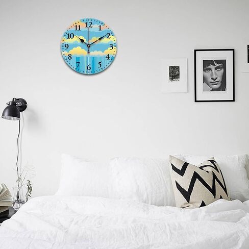 Clock Yellow Rain Sky with Rainbows and Clouds Round Home Decor Clock Battery Operated Silent Non-Ticking Baby Nursery Bedroom Decorations Wall Clocks 12 Inch Living Room Office in Kuwait