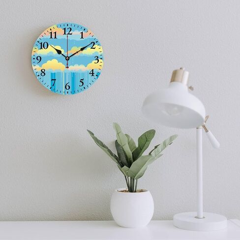Clock Yellow Rain Sky with Rainbows and Clouds Round Home Decor Clock Battery Operated Silent Non-Ticking Baby Nursery Bedroom Decorations Wall Clocks 12 Inch Living Room Office in Kuwait