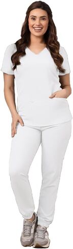 Green Town Women's Jogger Scrub Set Medical Nursing GT 4FLEX Top and Pant Solid Colors and Prints in Kuwait