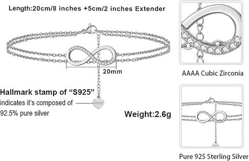 خلخال للنساء من بفيلا S925 من الفضة الاسترليني قابل للتعديل وسوار الكاحل وسوار الكاحل مجوهرات in Kuwait
