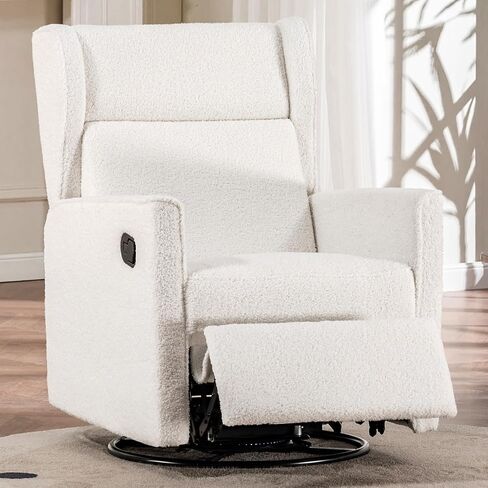 COMHOMA Nursery Rocking Chair Teddy Upholstered Swivel Rocker Recliner Manual Glider Reclining Chair for Living Room Bedroom Offices (Beige, 1 PCS) in Saudi Arabia