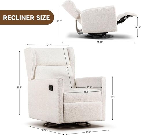 COMHOMA Nursery Rocking Chair Teddy Upholstered Swivel Rocker Recliner Manual Glider Reclining Chair for Living Room Bedroom Offices (Beige, 1 PCS) in Saudi Arabia