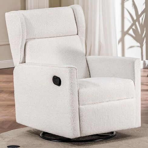 COMHOMA Nursery Rocking Chair Teddy Upholstered Swivel Rocker Recliner Manual Glider Reclining Chair for Living Room Bedroom Offices (Beige, 1 PCS) in Saudi Arabia