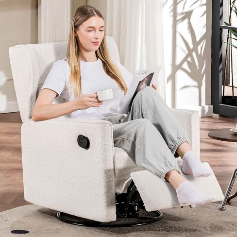 COMHOMA Nursery Rocking Chair Teddy Upholstered Swivel Rocker Recliner Manual Glider Reclining Chair for Living Room Bedroom Offices (Beige, 1 PCS) in Saudi Arabia
