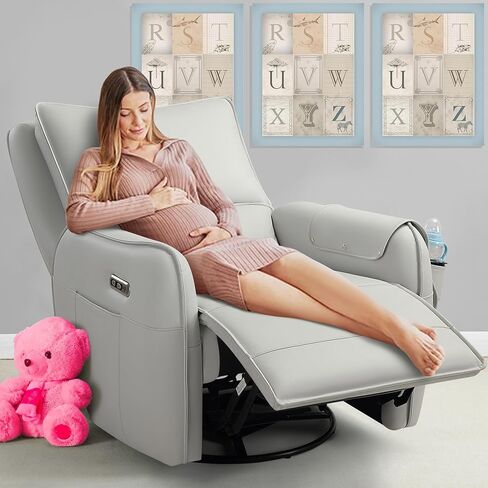 Power Recliner Rocking Chair Nursery Gliders, Electric Swivel Rocker Recliner Chair, Comfy Upholstered Living Room Reclining Chairs with Lumbar Support in Saudi Arabia