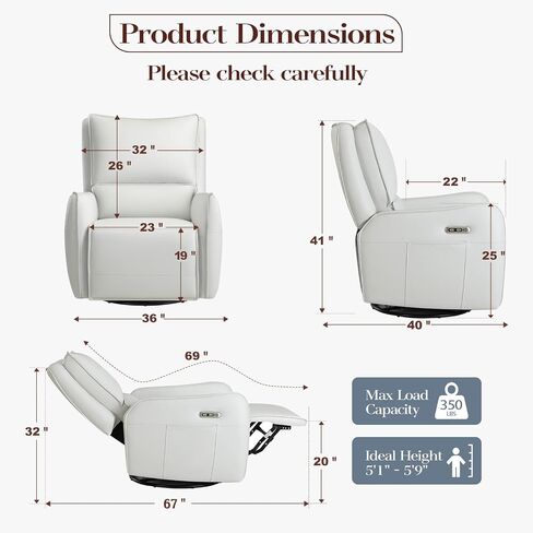 Power Recliner Rocking Chair Nursery Gliders, Electric Swivel Rocker Recliner Chair, Comfy Upholstered Living Room Reclining Chairs with Lumbar Support in Saudi Arabia