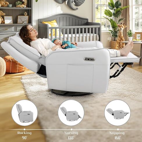 Power Recliner Rocking Chair Nursery Gliders, Electric Swivel Rocker Recliner Chair, Comfy Upholstered Living Room Reclining Chairs with Lumbar Support in Saudi Arabia
