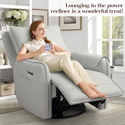 Power Recliner Rocking Chair Nursery Gliders, Electric Swivel Rocker Recliner Chair, Comfy Upholstered Living Room Reclining Chairs with Lumbar Support in Saudi Arabia