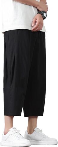 PRIJOUHE Mens Harem Pants Casual Lightweight Loose Fit Capri Pants Linen Beach Pants with Elastic Waistband in Kuwait