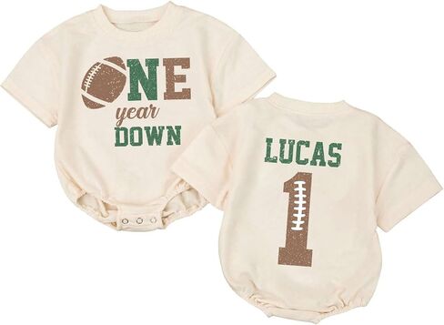 Personalized One Year Down Football Sweater Romper, First Birthday Outfit Boy in Saudi Arabia