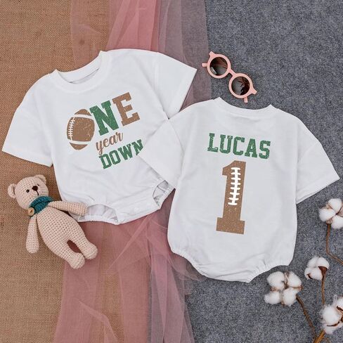 Personalized One Year Down Football Sweater Romper, First Birthday Outfit Boy in Saudi Arabia