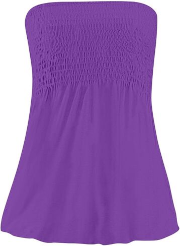 Tube Tops for Women Beach Off Shoulder Shirts Sleeveless Sexy Tops Strapless Bandeau Print Smocked Ruffled T-Shirt in Saudi Arabia
