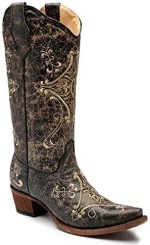 Corral Womens Black Crackle/Bone Embroidery, Size: in Saudi Arabia