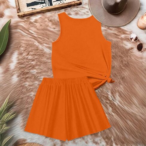 Sweatsuits Women 2 Piece Outfit Summer Sleeveless Baggy Tank Tops Drawstring Waist Wide Leg Shorts Pockets Going Out in Saudi Arabia
