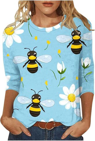 Womens Be Graphic Tees V Neck Bee Festival Costumes Cute Printed Summer Casual T Shirts 3/4 Sleeve Tops Tees in Kuwait