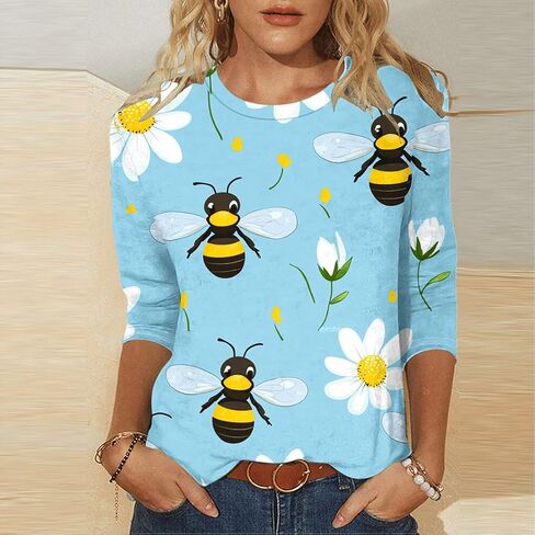 Womens Be Graphic Tees V Neck Bee Festival Costumes Cute Printed Summer Casual T Shirts 3/4 Sleeve Tops Tees in Kuwait