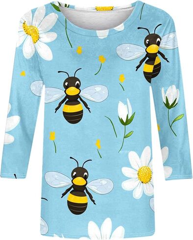 Womens Be Graphic Tees V Neck Bee Festival Costumes Cute Printed Summer Casual T Shirts 3/4 Sleeve Tops Tees in Kuwait