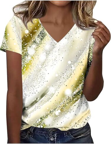 Women's Tie Dye T Shirt Casual V Neck Summer Tops Blouse Loose Fit Short Sleeve Floral Shirts Tunic Cute Graphic Tees in Kuwait