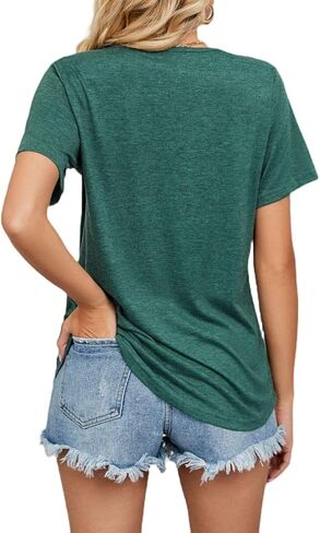 Ladies' Summer Short Sleeve Shirts V Neck Solid Color Loose T Shirts Stylish Blouses Tunic Tops in Saudi Arabia