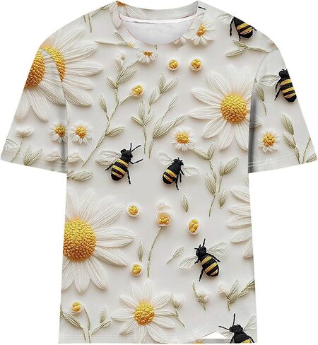 المرأة يكون عباد الشمس Tees Bee Compleys Conture Print Printed Summer Disual Tirts Short Sleeve Tops Teats Cute Tees in Saudi Arabia