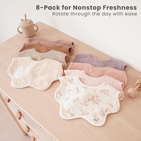 Konssy 8-Pack Muslin Baby Bibs for Teething and Drooling in Saudi Arabia