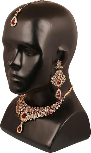 Touchstone New Indian Bollywood Charming Look Fine Filigree Sparkling Rhinestones Designer Jewelry Necklace Set in Gold Tone for Women. in Kuwait