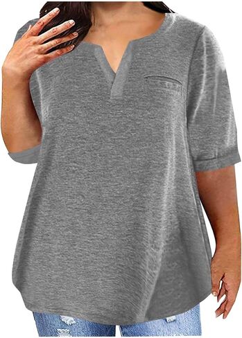 Plus Size Tops for Women V Neck Short Sleeve Shirt Summer Blouse Tunic Tops to Hide Belly Loose Fit Basic Tee Tshirt in Saudi Arabia