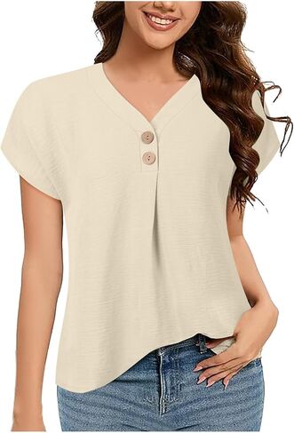 Womens Tops Summer Dressy Casual Shirts Short Sleeve V Neck Blouses Business Work Tshirts Long Sleeve Dress Shirt in Saudi Arabia