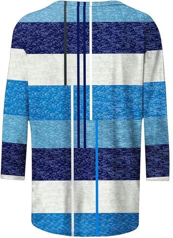 Womens Striped Tops Color Block Shirts Plus Size Casual Loose Fit Crewneck Tshirts Spring Summer 3/4 Sleeve Tees in Kuwait
