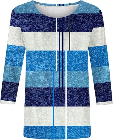 Womens Striped Tops Color Block Shirts Plus Size Casual Loose Fit Crewneck Tshirts Spring Summer 3/4 Sleeve Tees in Kuwait