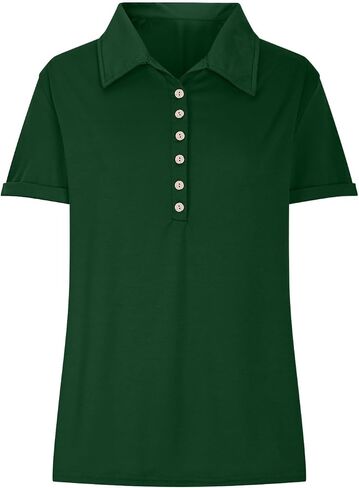 Womens Summer Tops Collared Button V Neck Short Sleeve Shirts Business Work Casual Loose Fit Tshirts Fashion Outfits in Saudi Arabia
