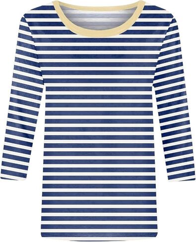 3/4 Length Sleeve Women Tops Round Neck Summer Striped Shirts Dressy Casual Tunic Tops Trendy Blouses in Kuwait