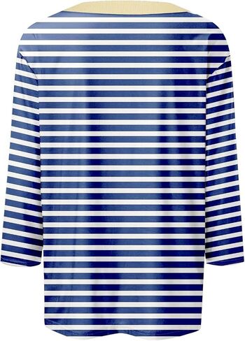 3/4 Length Sleeve Women Tops Round Neck Summer Striped Shirts Dressy Casual Tunic Tops Trendy Blouses in Kuwait