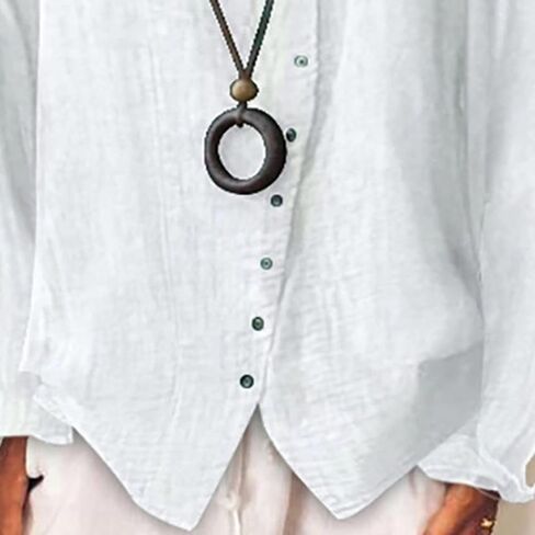 Womens Baggy Breathable Cotton Linen Blouses Long Sleeve Button Lightweight Shirt Tops Solid Color Casual Shirts in Saudi Arabia