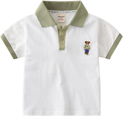 Toddler Baby Boys Short Sleeve Casual Color Polo Shirt Kids Summer Little Bear Embroidery Button Uniform School Top in Kuwait