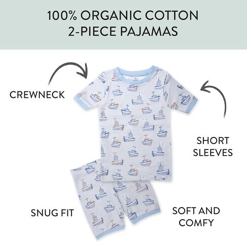 HonestBaby 2-Pack Short Sleeve Pajamas 100% Organic Cotton for Baby Boys, Unisex in Saudi Arabia