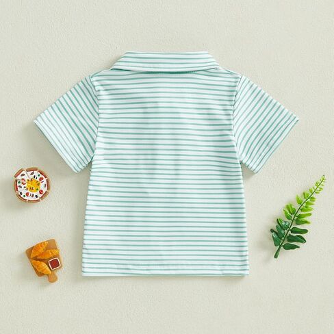 Toddler Baby Boy Summer Clothes Duck Embroidery Shirt Short Sleeve Lapel Collar Striped Casual Hunting T-Shirt Top in Kuwait