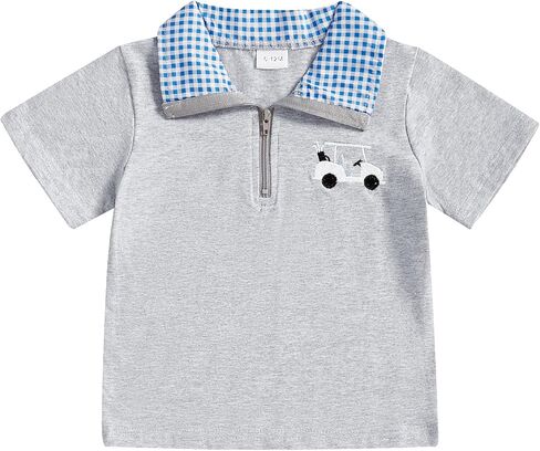 Toddler Baby Boy Summer Clothes Duck Embroidery Shirt Short Sleeve Lapel Collar Striped Casual Hunting T-Shirt Top in Kuwait