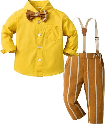 Toddler Boy Tuxedo Dress Set Baby Bowtie Shirt Outfits Suspenders Wedding Suit Party Jacket Pant Clothes Outfits Sets in Saudi Arabia