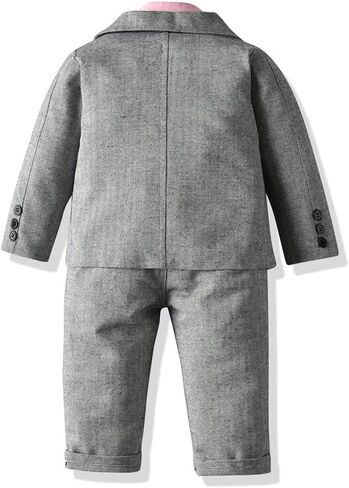 Boys Tuxedo Suits Long Sleeve Bow Tie Shirt+Jacket Outerwear+Suspender+Trousers 4Pcs Outfits Sets Formalwear in Saudi Arabia