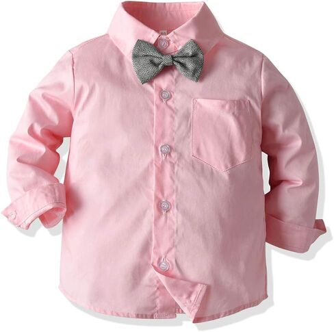 Boys Tuxedo Suits Long Sleeve Bow Tie Shirt+Jacket Outerwear+Suspender+Trousers 4Pcs Outfits Sets Formalwear in Saudi Arabia