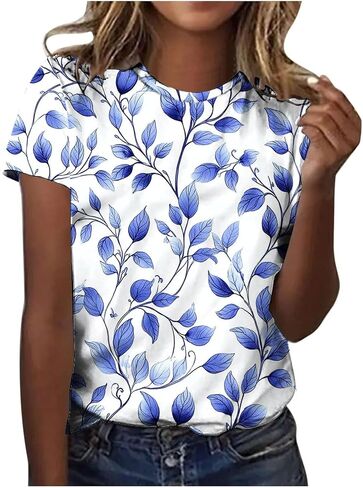 Plus Size Tops for Women Short Sleeve Dressy Casual Summer Tunic Graphic Tees Novetly Floral Shirts Tshirts Blouse in Kuwait