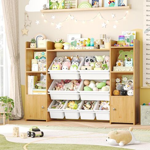 Fotosok 55''large Toy Storage Organizer مع 8 صناديق ألعاب ومنظمين ألعاب وتخزين مع الرف و 6 Cubbies ، رف الكتب للأطفال ، تنظيم غرفة اللعب وصناديق التخزين ، الأبيض in Kuwait
