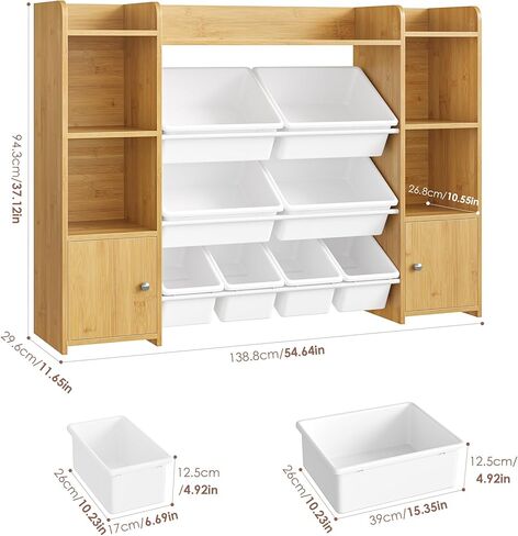 Fotosok 55''large Toy Storage Organizer مع 8 صناديق ألعاب ومنظمين ألعاب وتخزين مع الرف و 6 Cubbies ، رف الكتب للأطفال ، تنظيم غرفة اللعب وصناديق التخزين ، الأبيض in Kuwait