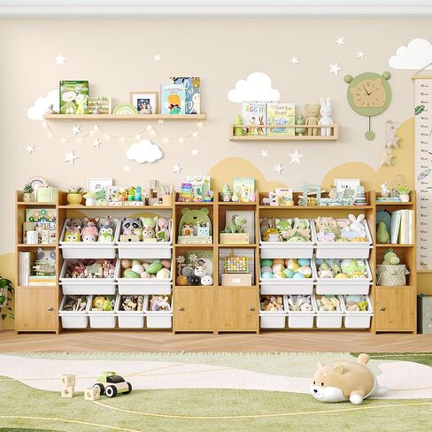 Fotosok 55''large Toy Storage Organizer مع 8 صناديق ألعاب ومنظمين ألعاب وتخزين مع الرف و 6 Cubbies ، رف الكتب للأطفال ، تنظيم غرفة اللعب وصناديق التخزين ، الأبيض in Kuwait