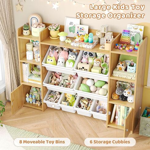 Fotosok 55''large Toy Storage Organizer مع 8 صناديق ألعاب ومنظمين ألعاب وتخزين مع الرف و 6 Cubbies ، رف الكتب للأطفال ، تنظيم غرفة اللعب وصناديق التخزين ، الأبيض in Kuwait